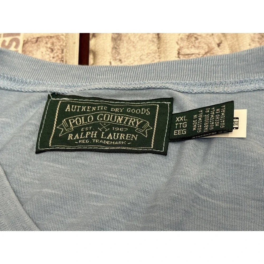 Polo Country Ralph Lauren Slub Jersey Short Sleeve Henley T-Shirt XXL Blue